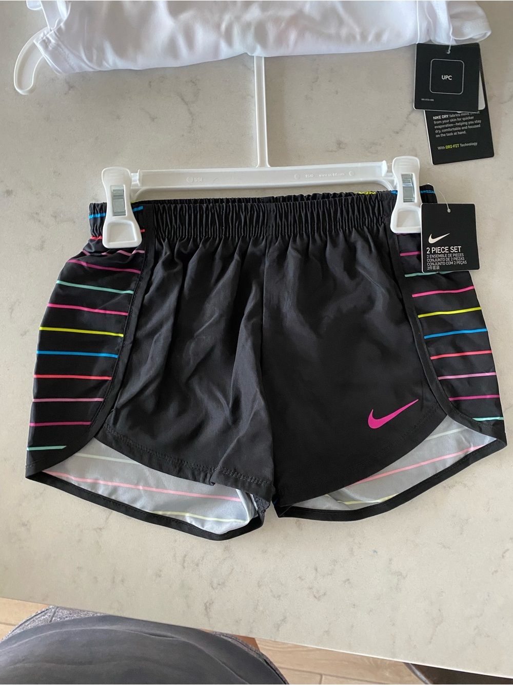 Nike White Girls' Short Sleeve Logo Tee with Multicolor Letters - Picture 2 of 3